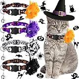 4 Pieces Halloween Cat Collar Breakaway Cat Collars with Bell and Removable Flowers Pumpkin Ghost Dog Collars Quick Release Adjustable Pet Collar with Spider Bat Accessories for Cat Halloween Party