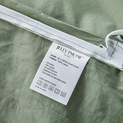 Jellymoni Green 100% Washed Cotton Duvet Cover Set, 3 Pieces Luxury Soft Bedding Set With Zipper Closure. Solid Color Pattern Duvet Cover Queen Size(No Comforter) #TOP7
