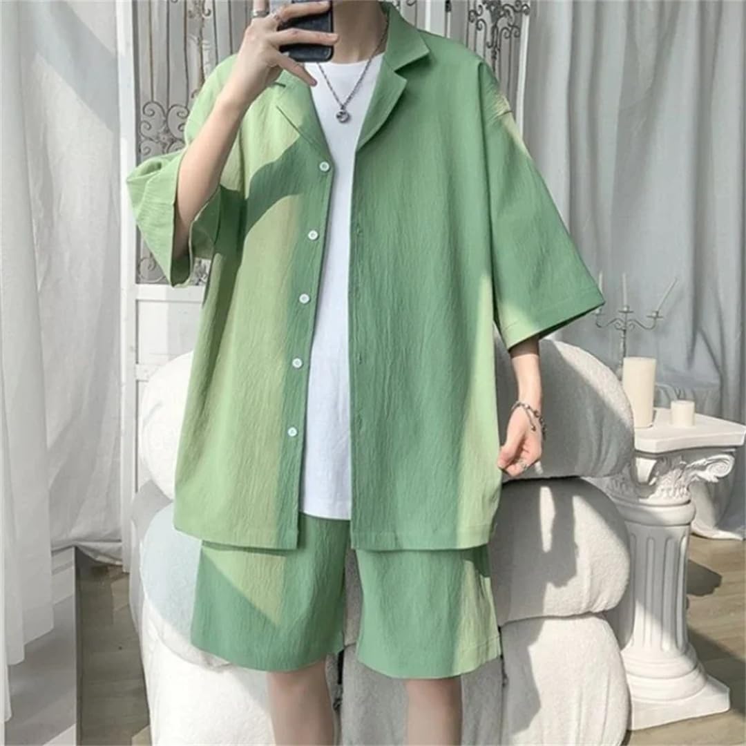 Men's Shorts Set Ice Silk Elastic Costumes Tee Male Shirts Short Sets