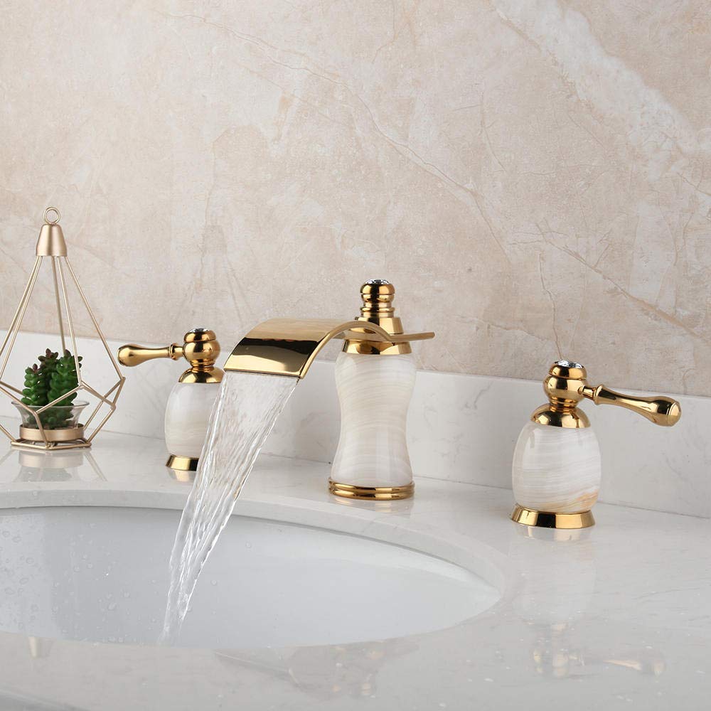 Yniyujkl Gold/Golden Brushed Tap Wall Mounted Bathroom Basin Sink Faucet Solid Brass Hot & Cold Mixer En Bathtub Faucet