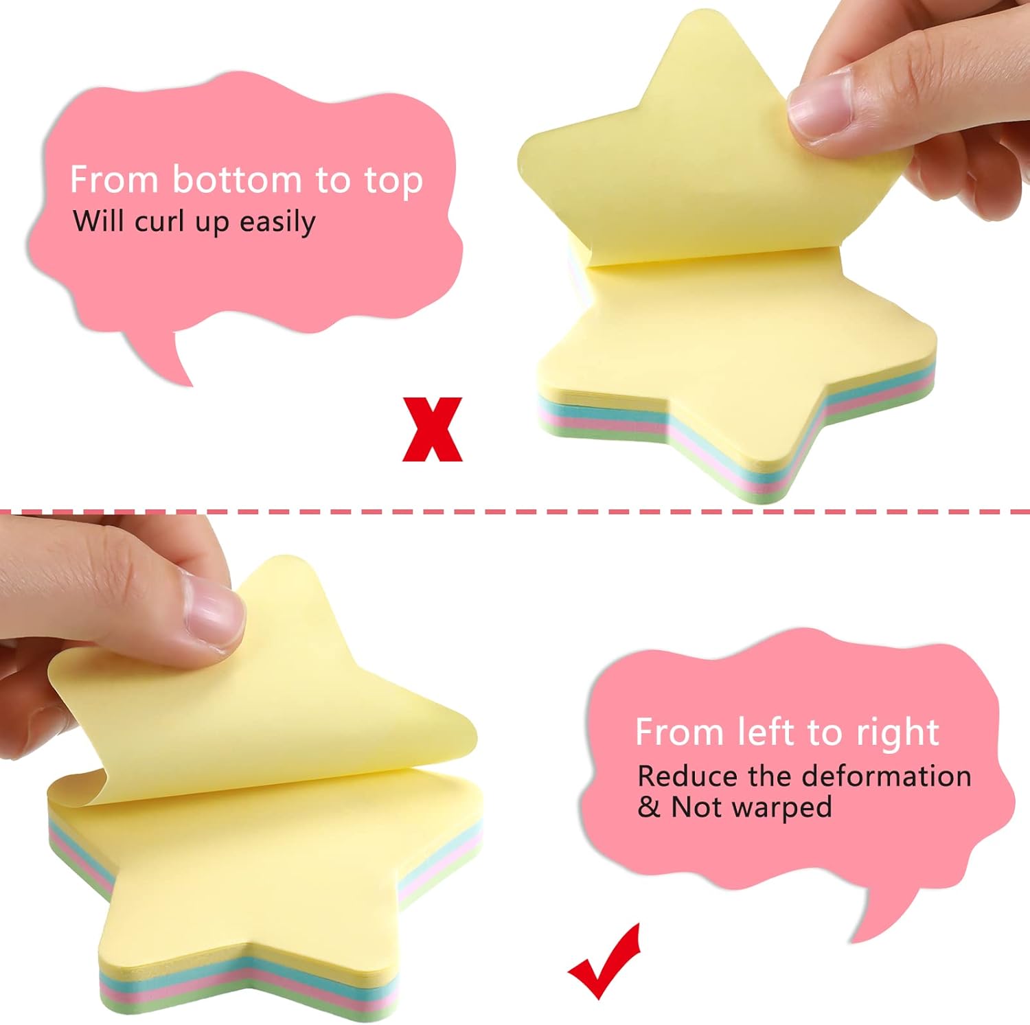 Gersoniel 6 Pack Star Shape Sticky Notes 3 x 3 Inch Adhesive Self Stick Pads Easy to Post for Home Office Business Notebook 4 Colors 100 Sheets/Pad