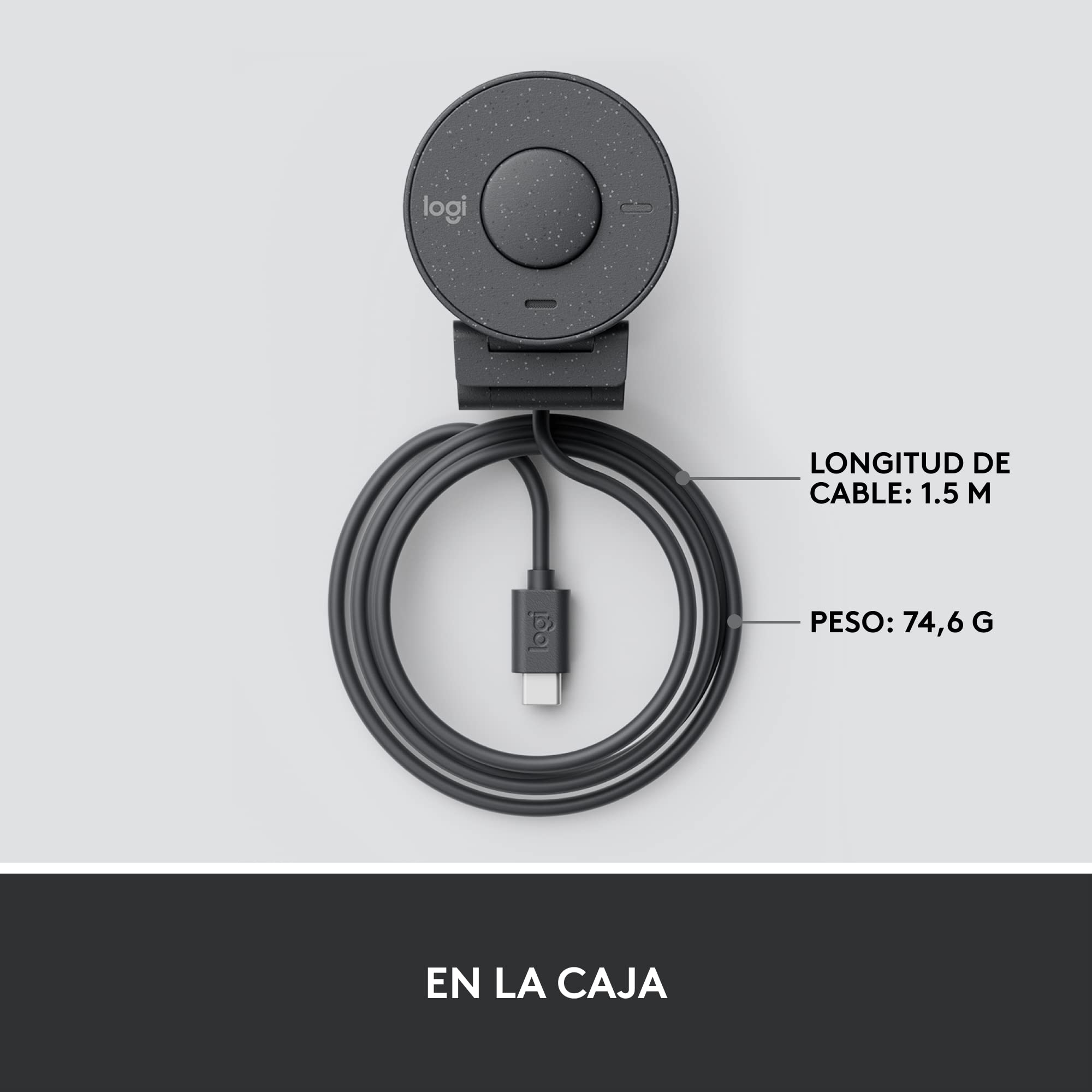 Logitech Brio 300 Full HD Webcam con Obturador de privacidad, micrófono con reducción de Ruido, USB-C, certificada para Zoom, Microsoft Teams, Google Meet, corrección automática de luz - Grafito