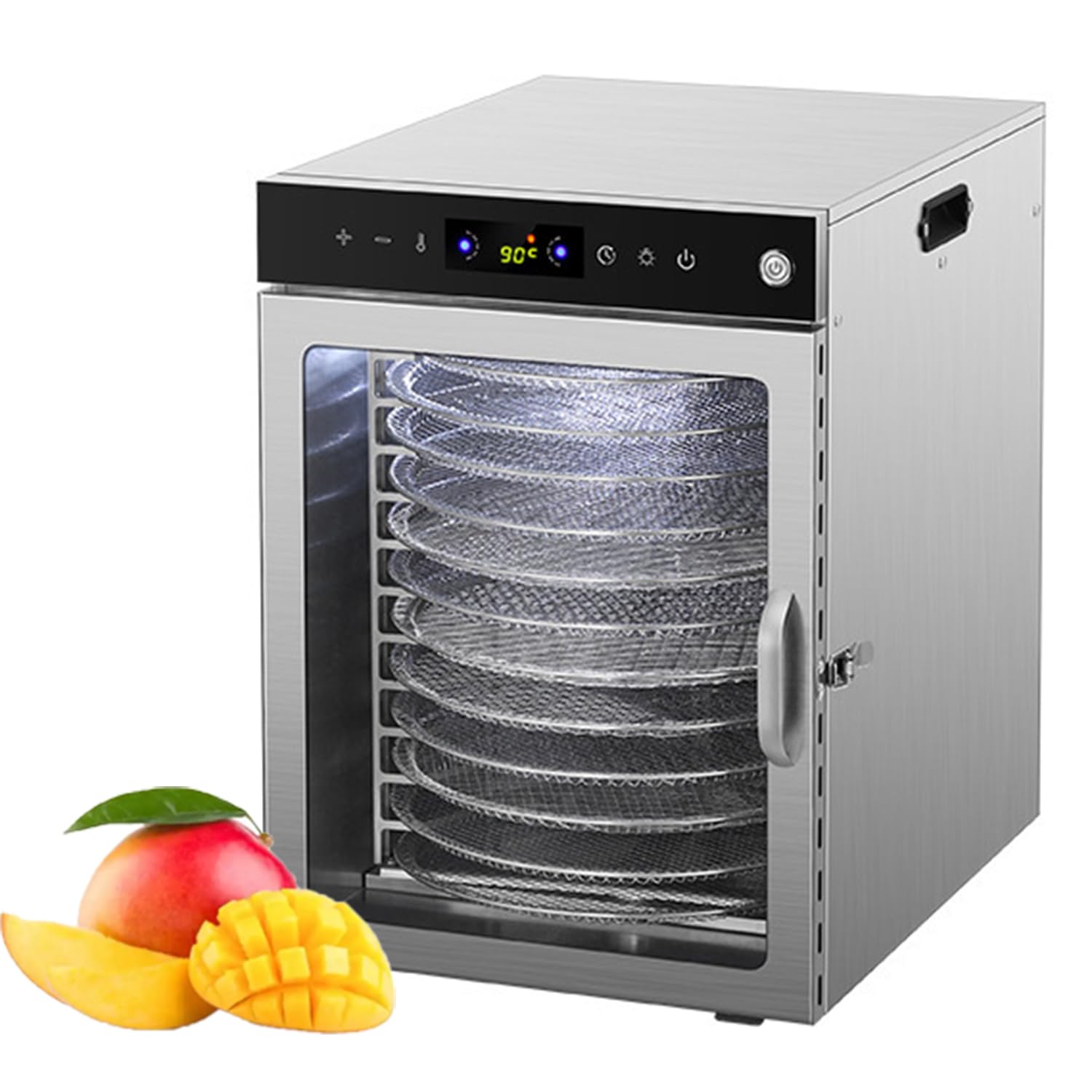 Deshidratador De Alimentos, Secador De Frutas De Acero Inoxidable, Secado Giratorio De 360°, Ajuste De Temperatura De 30 a 90 °C, Ajuste Del Temporizador De 24 Horas, Para Frutas, Verduras, Carne