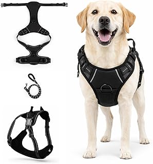 Hundegeschirr Mittelgroße Hunde, Verstellbares Anti Zieh Geschirr für Hun mit Griff Reflektorstreifen, Anti Zuggeschirr für Hunde für Mittlere Dog Harness - Schwarz (L)