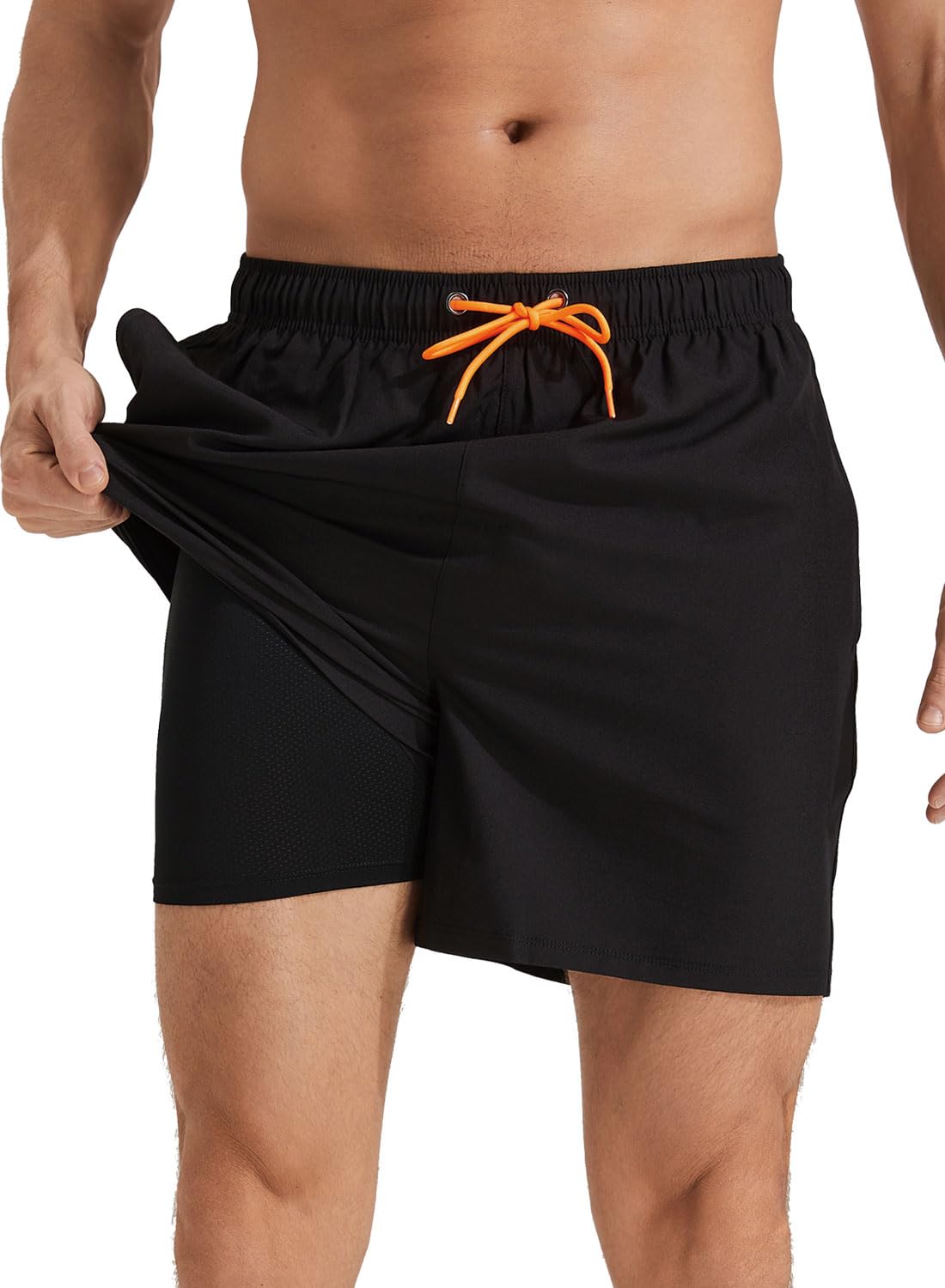 RoxdmeMens Swim Trunks with Compression Liner Quick Dry Beach Shorts with Zipper Pockets