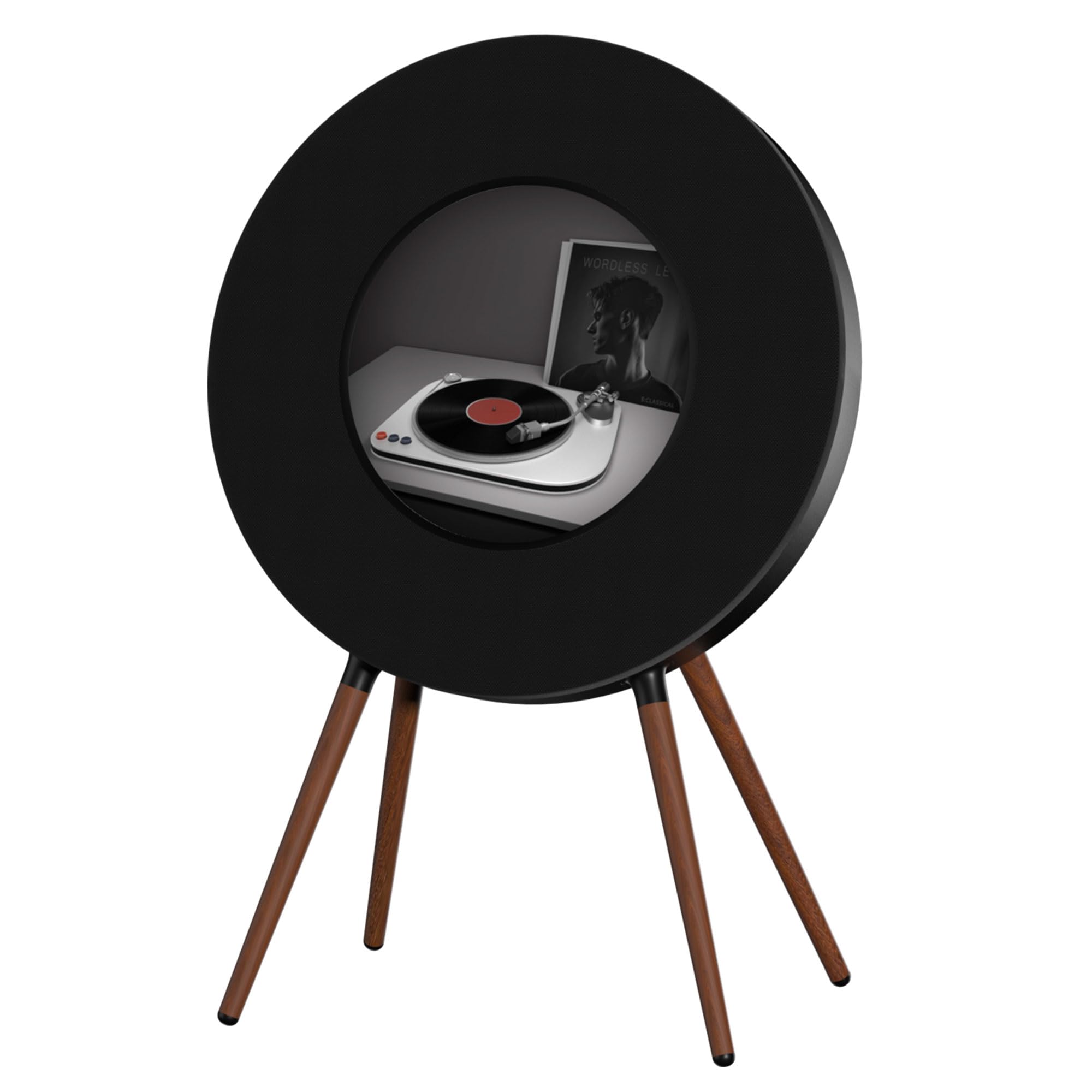 Record R1 - Altavoz Bluetooth de vinilo galardonado, pantalla de 21.5 pulgadas con letras dinámicas y arte del álbum, estéreo de alta fidelidad 2.1 de Jamo, Wi-Fi y BT 5.1, decoración de