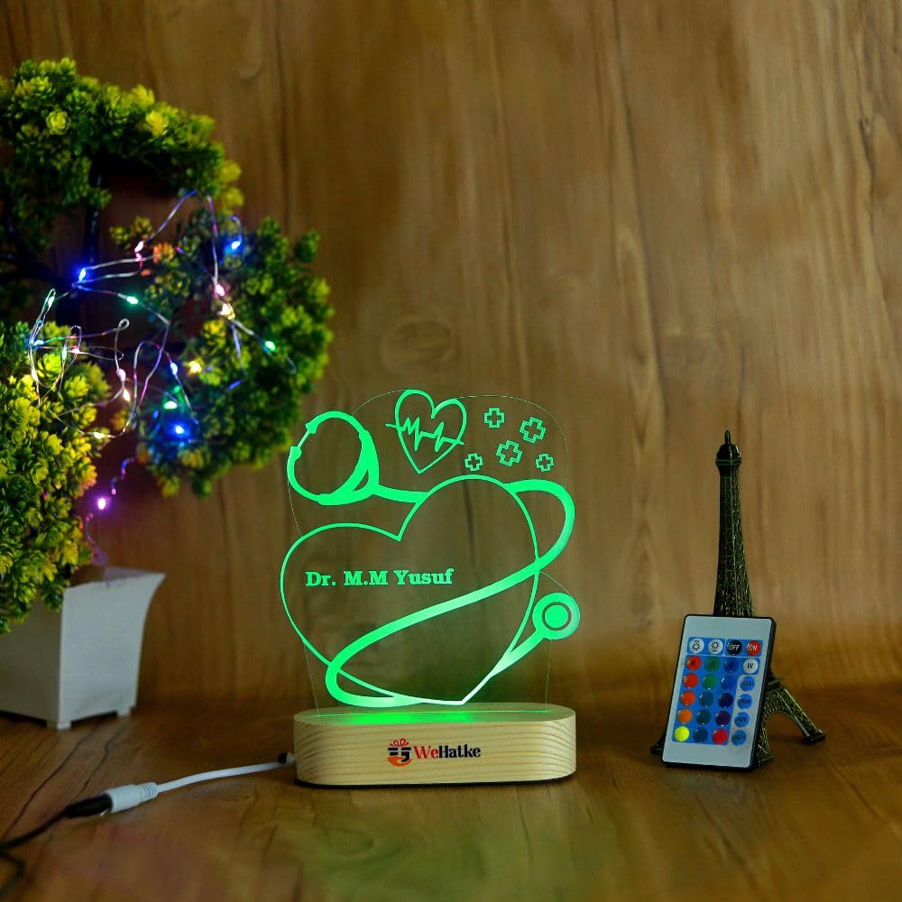 WEHATKE Customized Doctor with Name and Logo with Heart & Stethoscope | Best Gift for Teeth Doctor Clinic & Desk with Name engraveing lamp (Multicolor with Remote), Acrylic (B0BSH9H1WH) Amazon Price History, Amazon Price Tracker