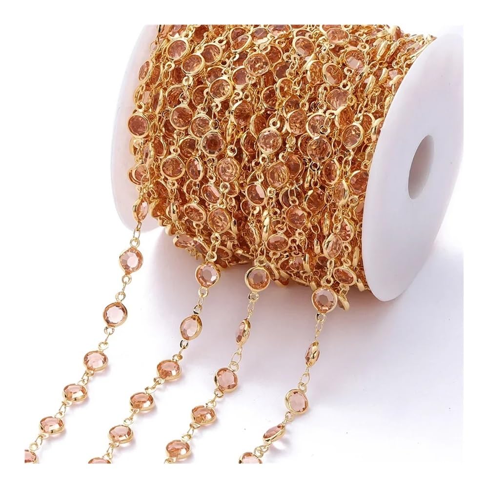 Catena con perline di cristallo da 1 metro/rotolo, 6 mm, per fai da te, collana con zirconi colorati e brillanti, per la creazione di gioielli artigianali (oro champagne, 5 pezzi)