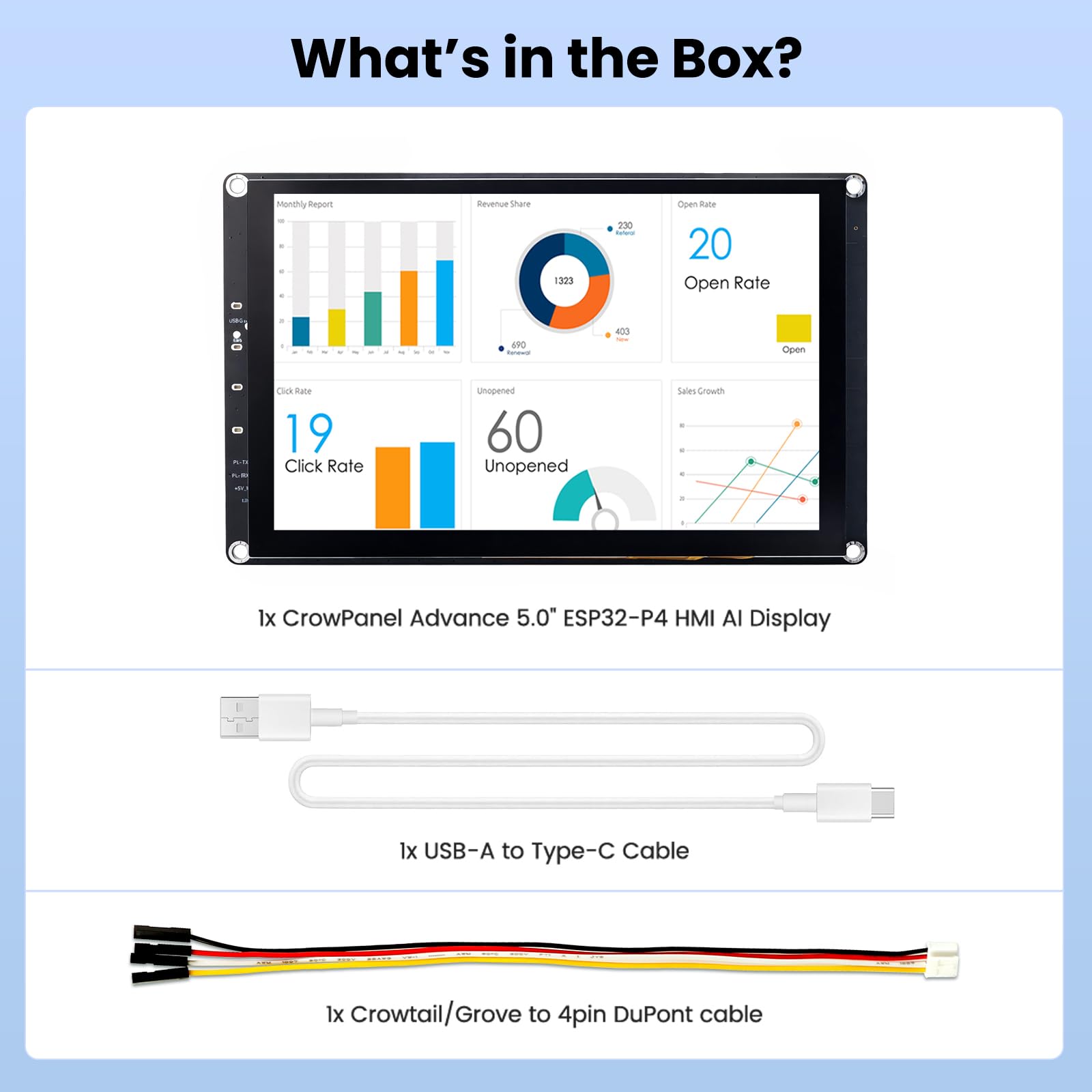 ELECROW ESP32 Display 800x480, 5 pollici HMI ESP32 IPS Touch Screen, Supporto AI Interazione Speech, Processore Dual-Core ESP32-P4, fino a 400MHz, Compatibile con Arduino, ESP-IDF, LVGL (senza