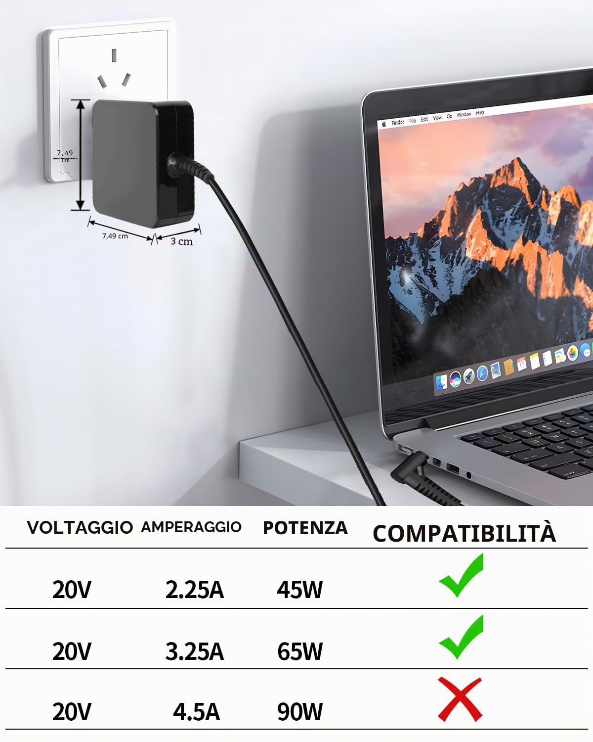65W Caricatore PC Portatile Alimentatore per Lenovo V15 V14 V17 G2 G3 G4 G2-ITL V15-ADA V15-IIL V15-IGL V14-ADA V14-IWL V15-IWL V155 V110 Flex 4 5 ADLX65CLGE2A ADLX65CCGE2A Caricabatterie