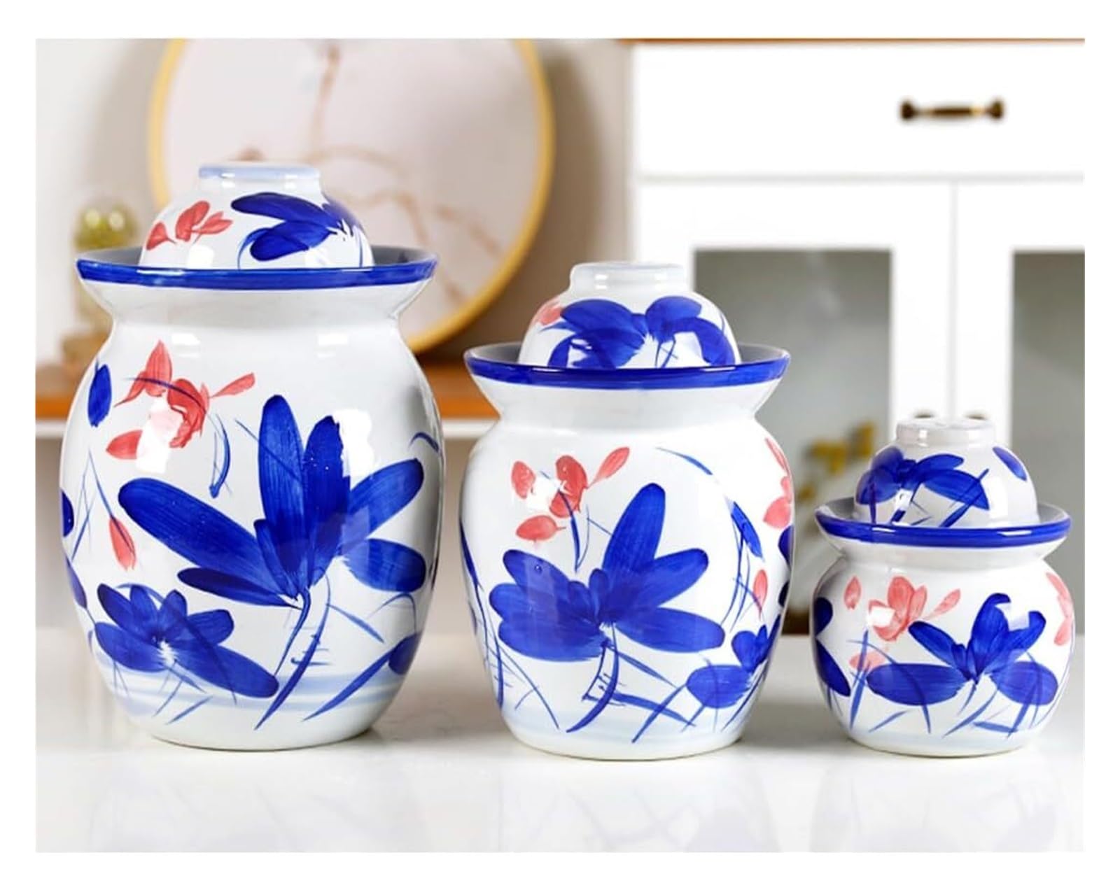 Ceramiczny słoik na ogórki z pokrywkami, duży tradycyjny chiński porcelanowy słoik na ogórki, ceramiczny garnek do fermentacji z pokrywką z uszczelką wodną