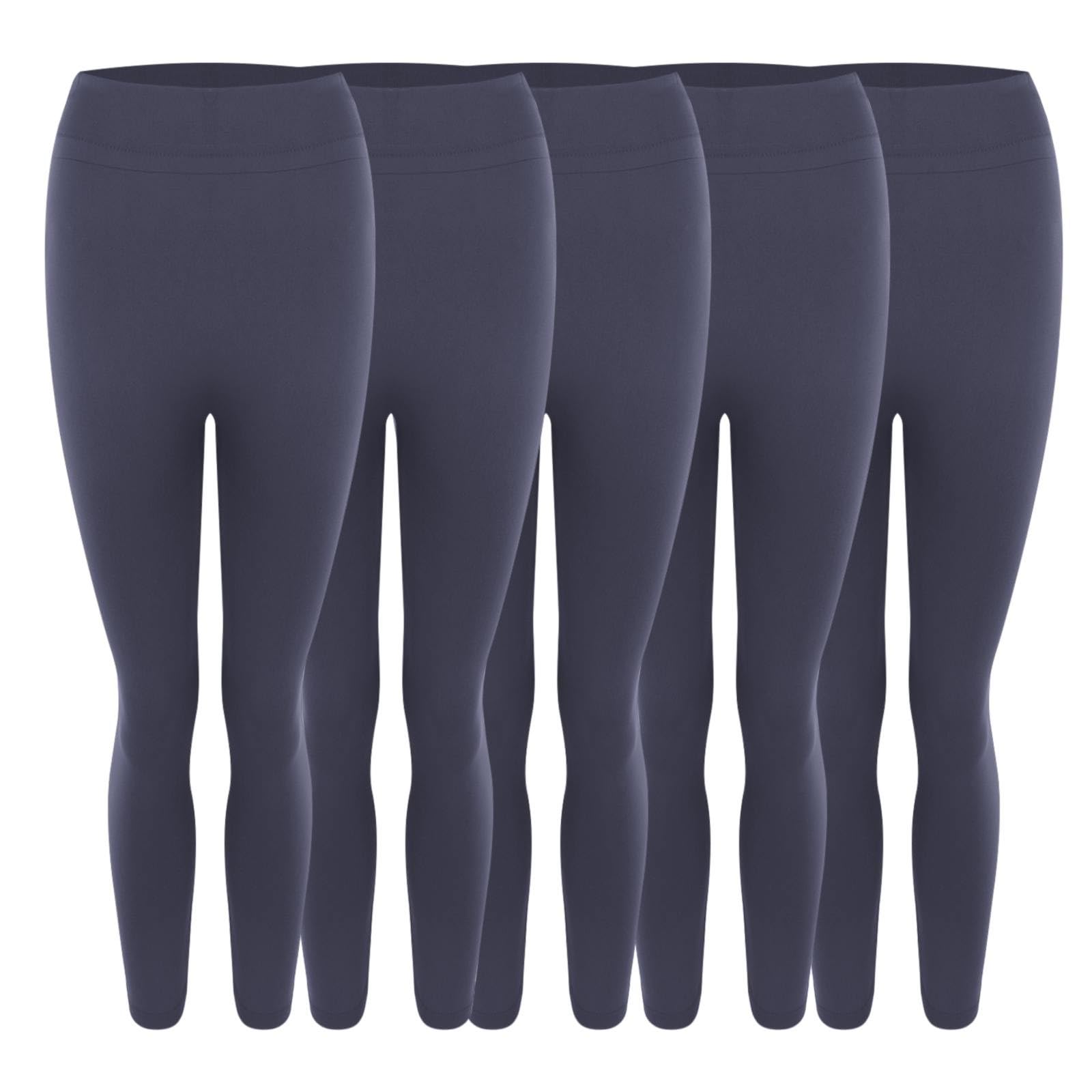 Confezione da 5 leggings da allenamento in tinta unita elasticizzati caldi all'interno di velluto sottile leggings skinny da donna pantaloncini da donna pantaloncini da donna, BU1., XL