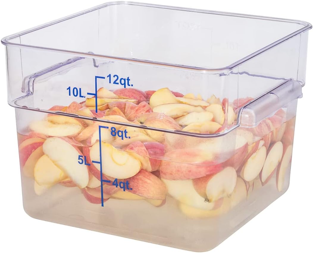 Restaurantware Met Lux 12 Quart Brine Bucket, 1 Square Marinating Container - With Volume Markers, Built-In Handles, Clear & Blue Plastic Dough Rising Bucket, Freezer-Safe, Lids Sold Separately 12 qt 1 Count