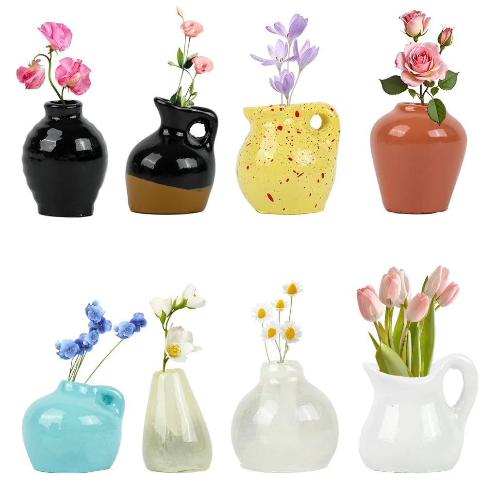 HASTHIP® Mini Magnetic Vases for Refrigerator, Decorative Resin Retro Empty Vase, Micro Magnetic Ornament for Home, Office, or Kitchen Decor, Pack of 8-image-12