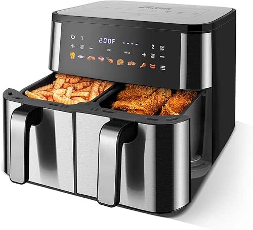Upgraded Large 10QT Dual Air Fryer, Digital Touchscreen, Smart Sync