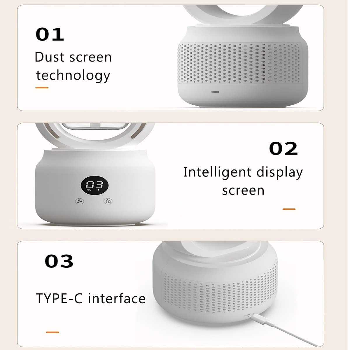 Ventilador sin aspas oscilante silencioso 3 en 1, ventilador de torre con tanque de agua, ventilador de mesa silencioso personal con luz nocturna pequeña, con pilas de 4000 mAh, regalos de verano ( Co