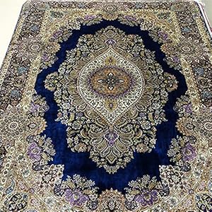 RUG 6’x9 ‘Classic Perzische medaille-stijl handgemaakte zijden tapijten in blauw en paars gebruik voor woonkamer of…