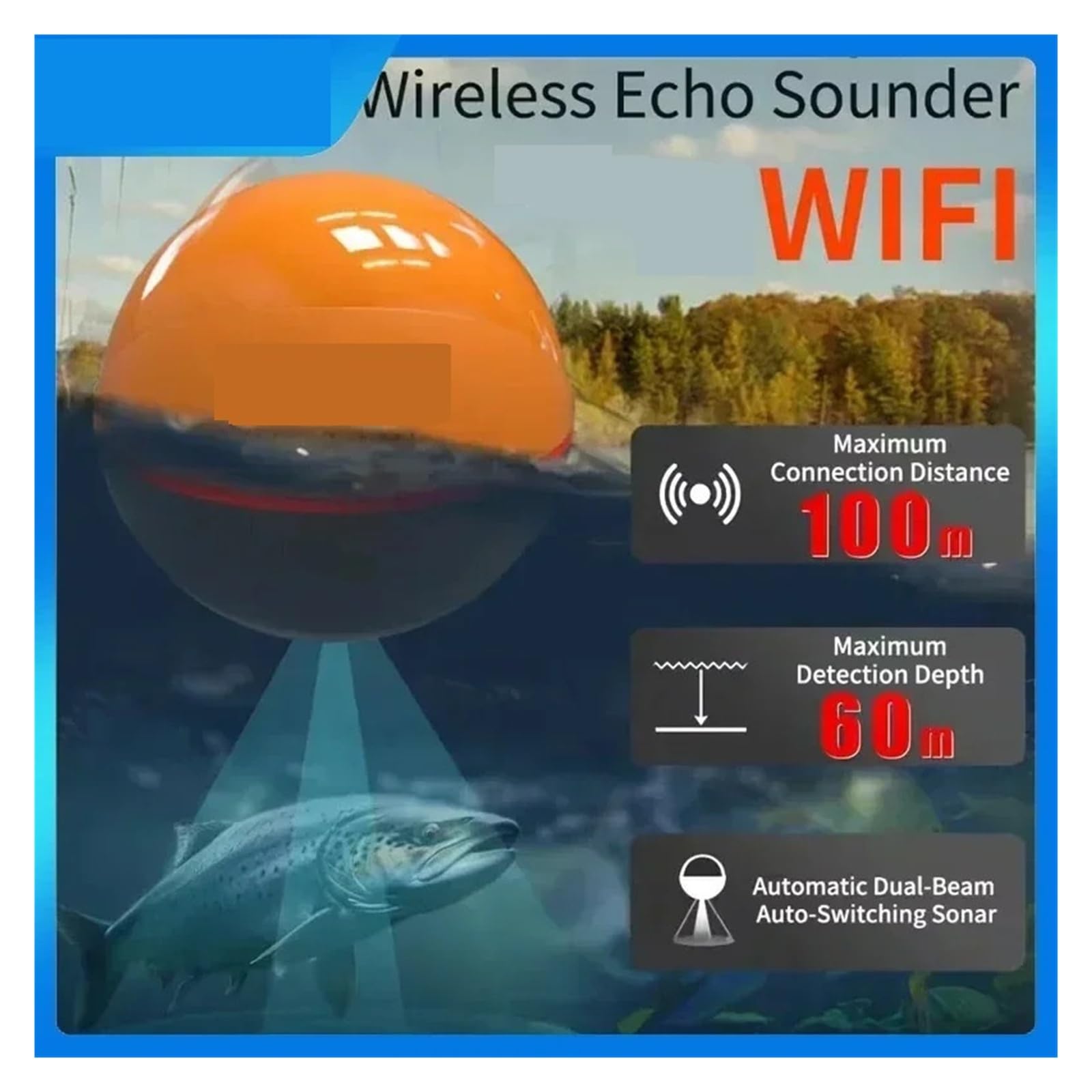 WIFI Fish Finder 100M Ecoscandaglio da pesca wireless Rilevatore ecoscandaglio,Alta definizione