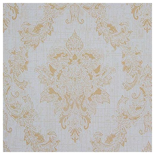 Dundee Deco AZ-93005 Damast mörkt guld, benvita slitna vinstockar skala och klistra fast självhäftande avtagbar tapet, rulle 5,5 m x 24 tum. (5,5 m x 60 cm), 35,5 kvadratmeter (1,2 kvadratfot)