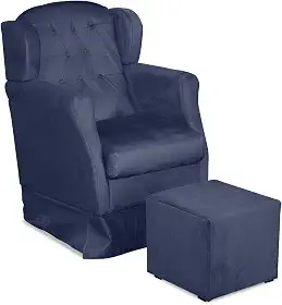 Poltrona de Amamentação Malu com Puff - Cadeira Balanço Ergonômica Capitonê | Suporte para Coluna e Berçário (Azul Marinho)