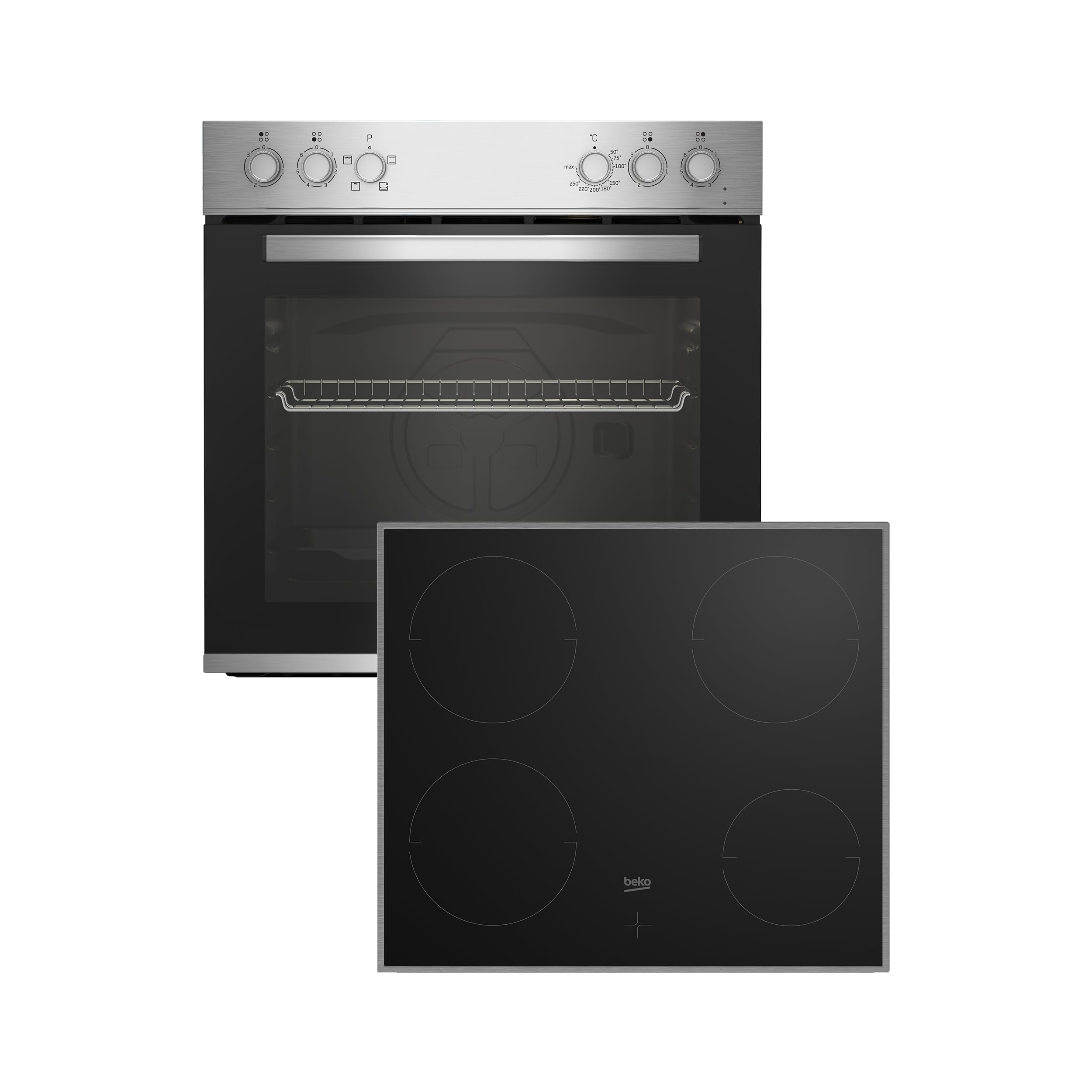 Beko BBUC12020X Einbau-Herd-Set, Multifunktionsofen mit 4 Heizarten und Glaskeramik-Kochfeld, SteamShine-Reinigung, herausnehmbare Vollglas-Innentür, Schwarz/Edelstahl