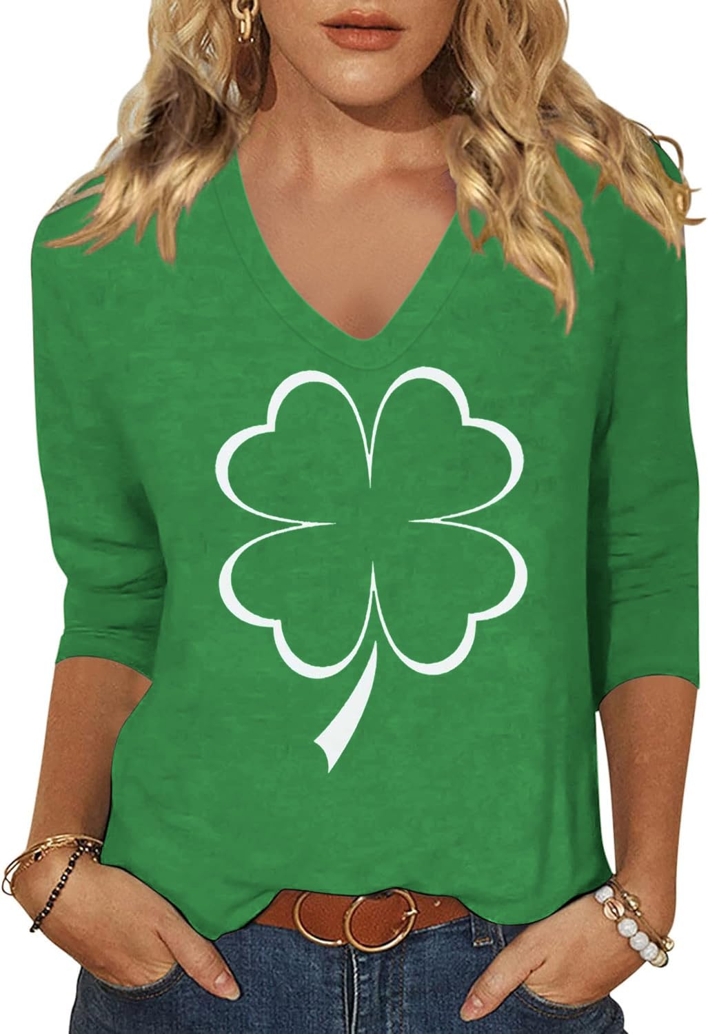 Womens 3/4 Sleeve V Neck Valentine T Shirts Love Heart Printed Graphic Tee Tops