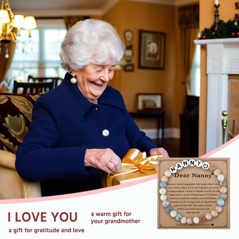 Sisadodo Grandma Christmas Birthday Gift for Nana Nanny Nan Mama Natural Stone Bracelet for Mimi Gigi Gift from Granddaughter Grandson