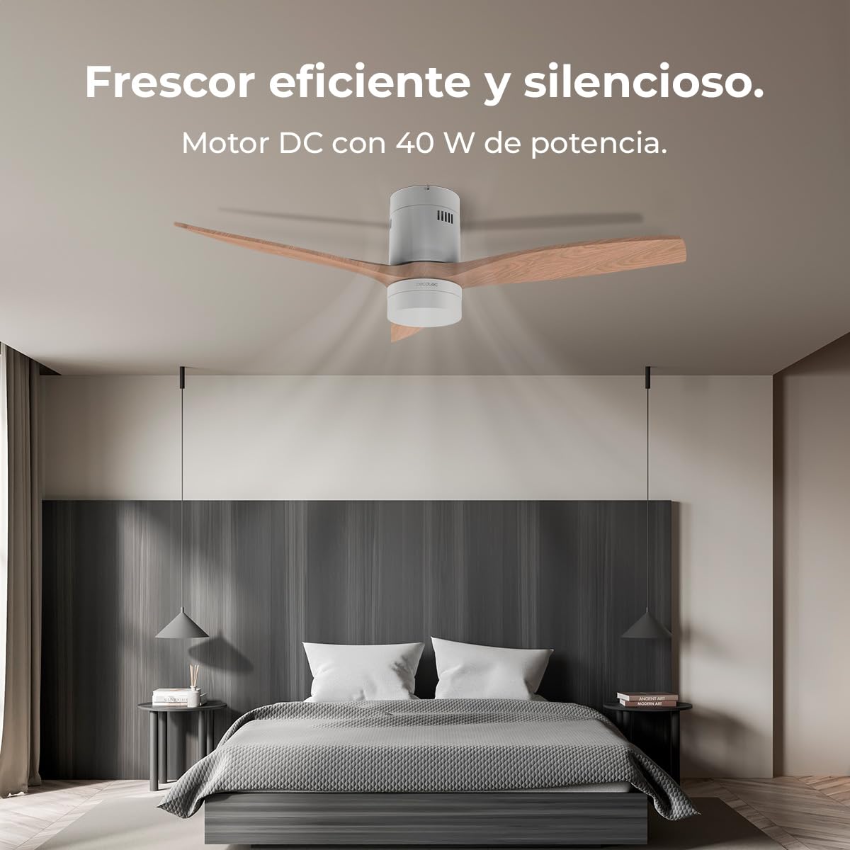 Cecotec Ventilador de Techo con Luz LED Energysilence Aero 5600 Classic. 40W, Motor DC, Diámetro 132 cm, Lámpara Led 18W, Temporizador, 6 Velocidades, Mando A Distancia, Función Verano/Invierno