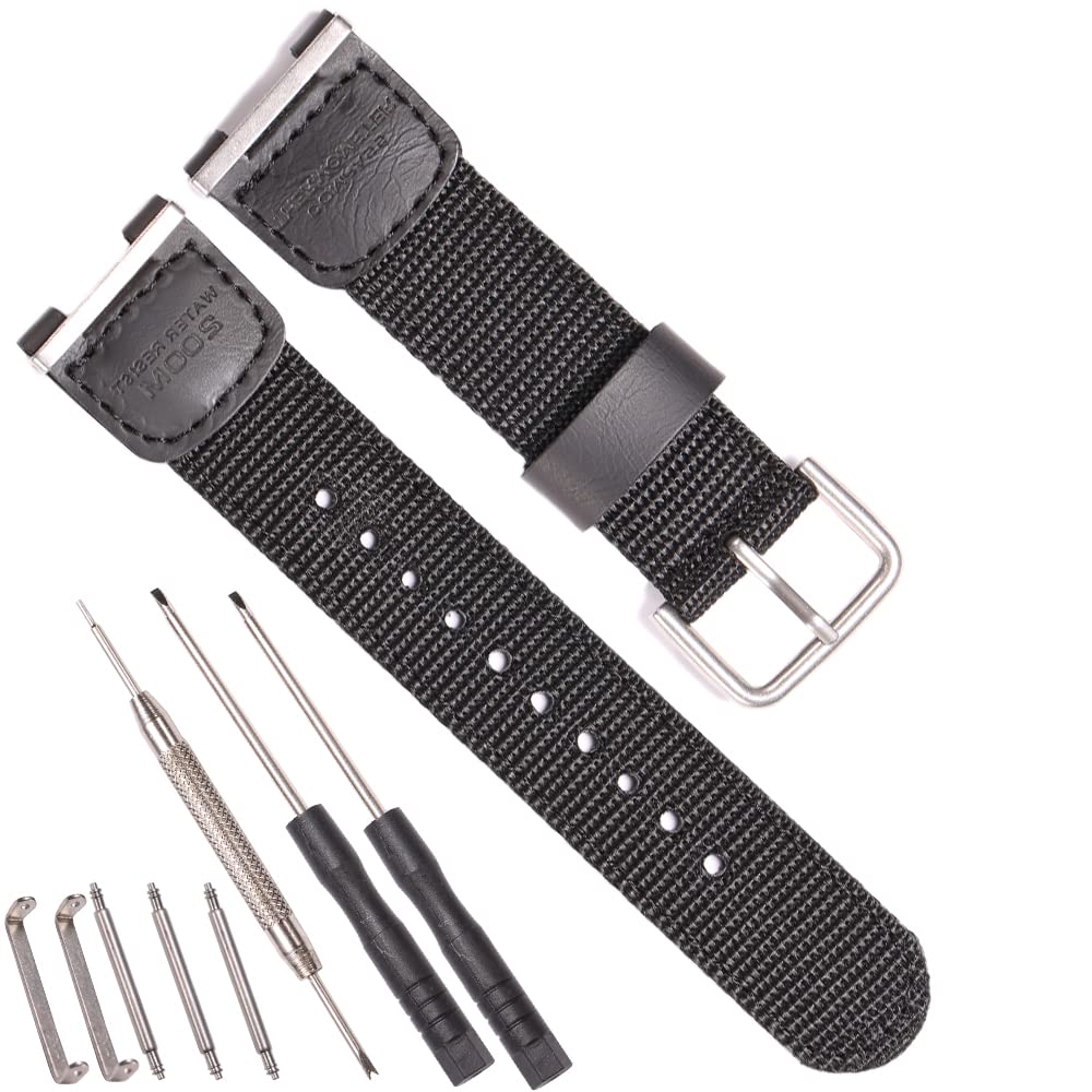 RCNZWQB 24mm Cloth Leather Replacement strap Compatible with Casio SGW-100 SGW-200 GW-3000B GW-3500B for Pathfinder PRS-400B-2V PAS410B-5V men's watchband accessories