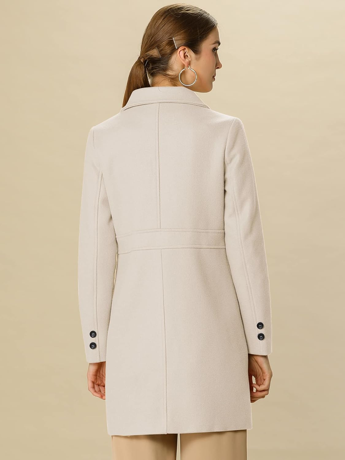 Allegra K Women's 2025 Winter Outerwear Mid-Long Double Breasted Pea Coat