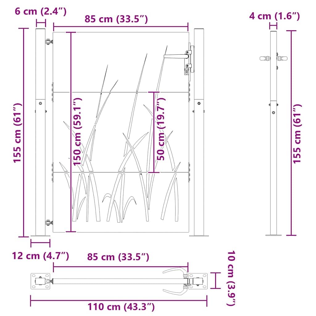vidaXL Brama ogrodowa 110 x 155 cm Stal Malowana Proszkowo Zamykane