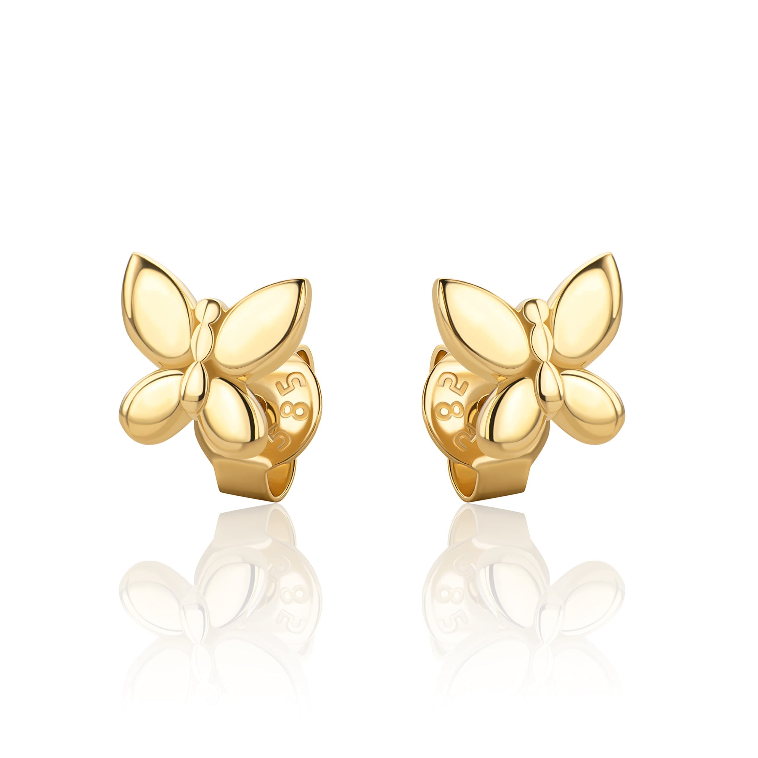 PRINS JEWELS Orecchini a perno a forma di farfalla, 14 carati, in oro giallo 585