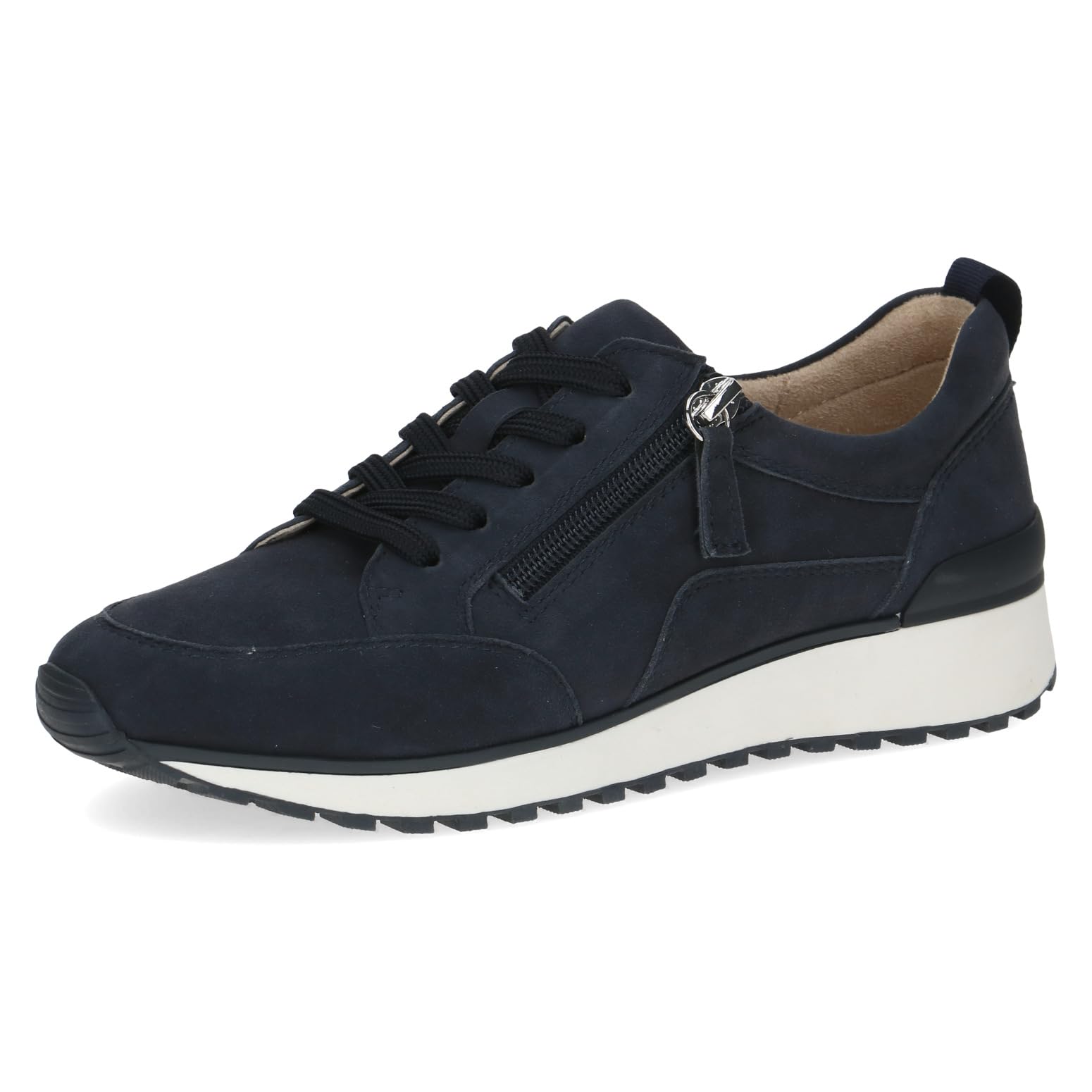 CAPRICE Women's Low-top Leather Sneakers with Zipper, Blue (Ocean Suede), 7.5 UK