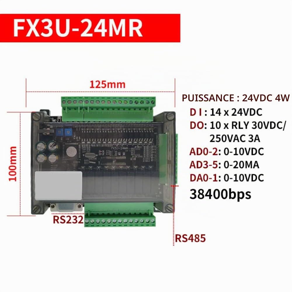 DollaTek DC24V Contrôleur logique programmable PLC FX3U-24MR Sortie de relais de carte de commande industrielle