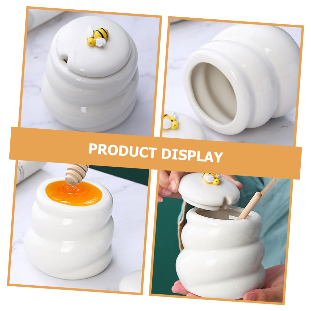 KICHOUSE Cute Ceramic with Stirring Rod 415ml Honey Storage Dispenser for Home Decor