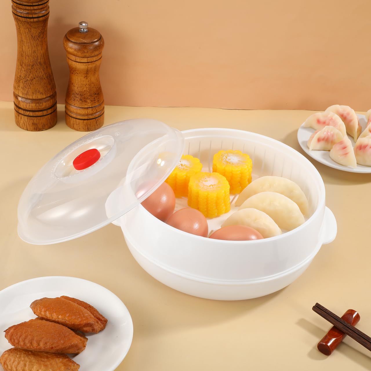 MAGICLULU Vaporiera Per Microonde 9.65X8.66X4.92In Cestello Con Maniglia Isolante Per Riso Pesce E Gnocchi Cottura a Vapore Sicura in Cucina