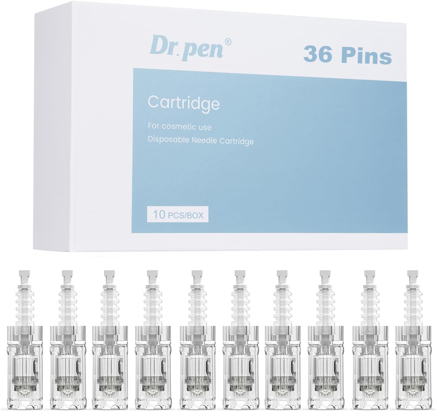 Dr.pen A10 Cartridges 36 Pins, 10Pcs Dr.pen Replacement Cartridges for Microneedling Pen A10 Model, Authentic Disposable Microneedling Cartridges (36 Pins, 10Pcs)