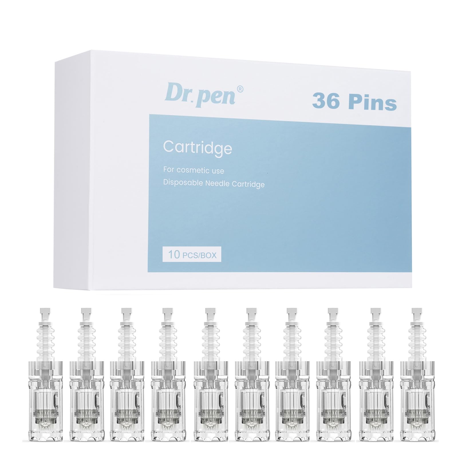 Dr.pen A10 Cartridges 36 Pins, 10Pcs Dr.pen Replacement Cartridges for Microneedling Pen A10 Model, Authentic Disposable Microneedling Cartridges (36 Pins, 10Pcs)
