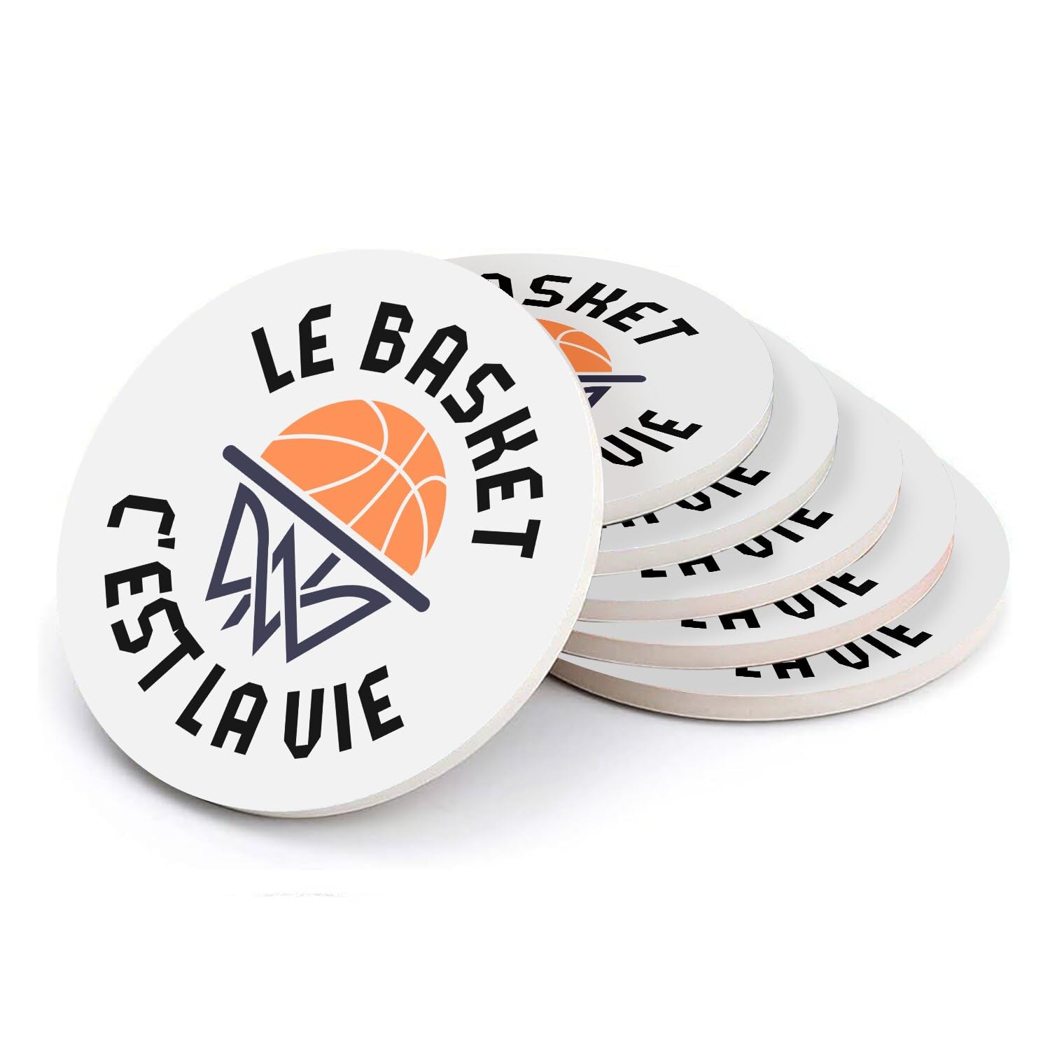 Sous verre ronds en céramique basket, idée cadeau originale pour anniversaire de joueur
