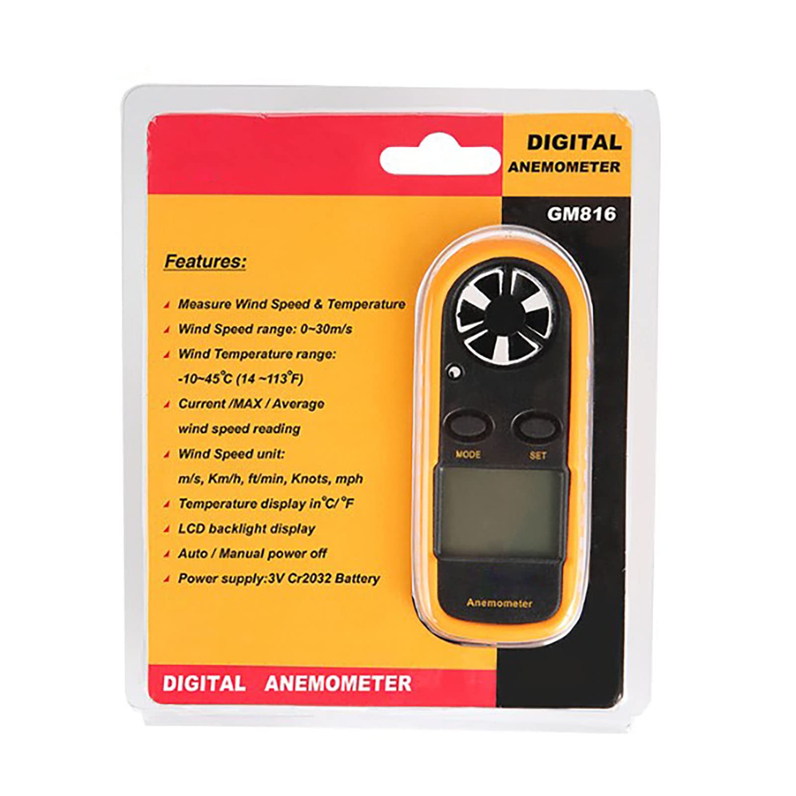 Tragbarer Windgeschwindigkeitsmesser Digitaler Anemometer zur Messung von Windgeschwindigkeit und Temperatur