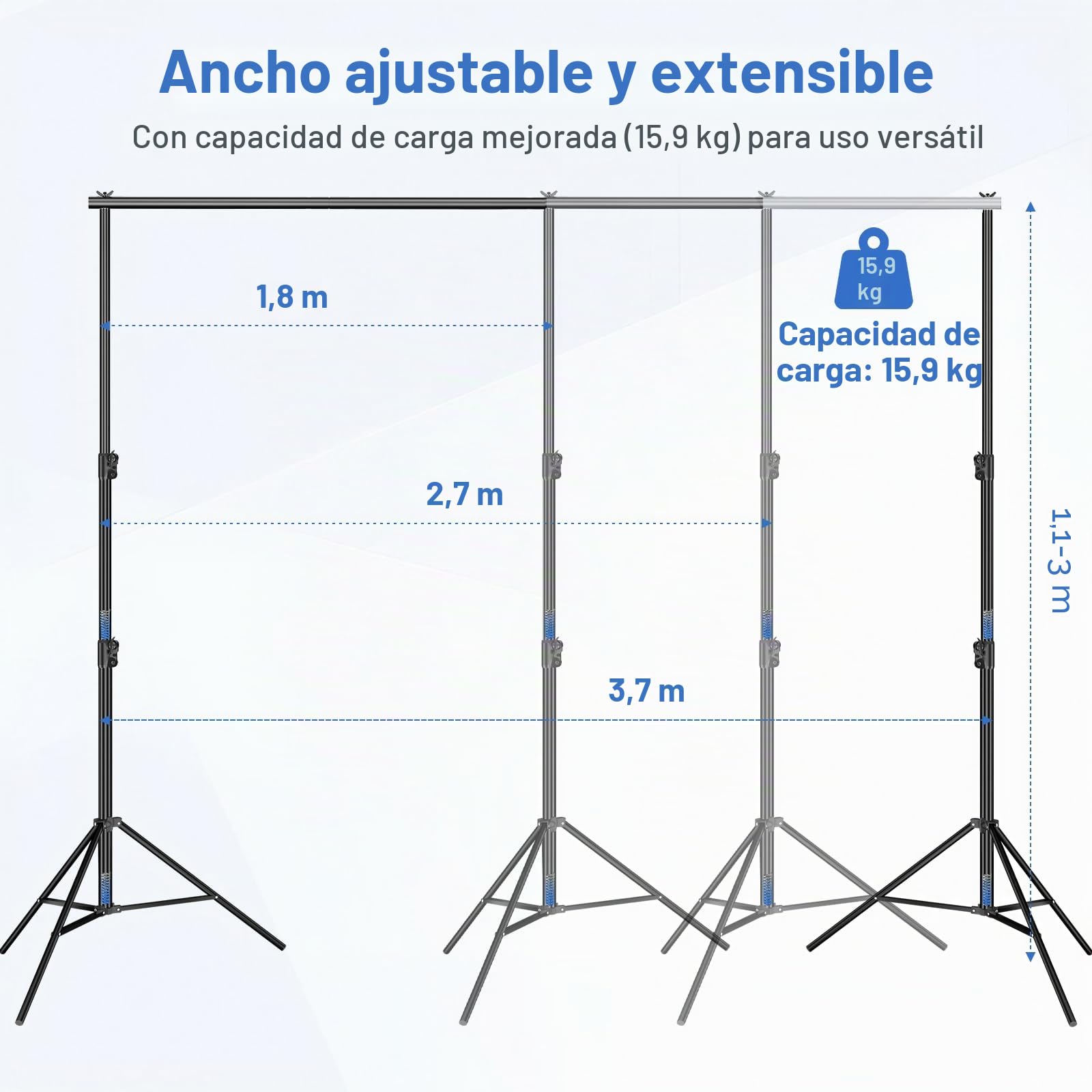 EMART Soporte Fondo Fotográfico de 3x3,6m, Sistema de Soporte para Fondo Ajustable con 6 Pinzas para Fondo y Bolsa de Transporte para Estudio Fotográfico, Retratos, Productos, Vídeos, Fiestas, Bodas