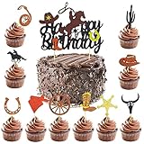 Cowboy Cupcake Toppers Riding Cowboy Happy Birthday Western Themed Cake Decorating Baby Shower Boy Girl Birthday Party Cake Decorations Supplies