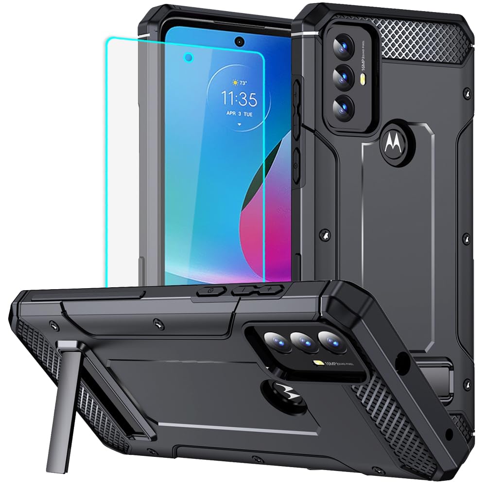 for Moto G Play 2023 Case, Moto G Play 2023 Phone Case with Screen Protect, Rugged Heavy Duty Drop Protection Defender Back Cover for Moto G Play 2023 (Black)