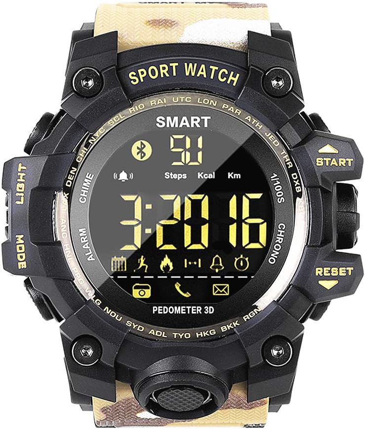 EX16 Rugged Military Sports Smart Watches Outdoor Watch with Pedometer Steps Caloires Counter/Stopwatch /Alarms / 50M Waterproof for Running Walking Hiking Compare with iOS & Android Phone (Khaki)
