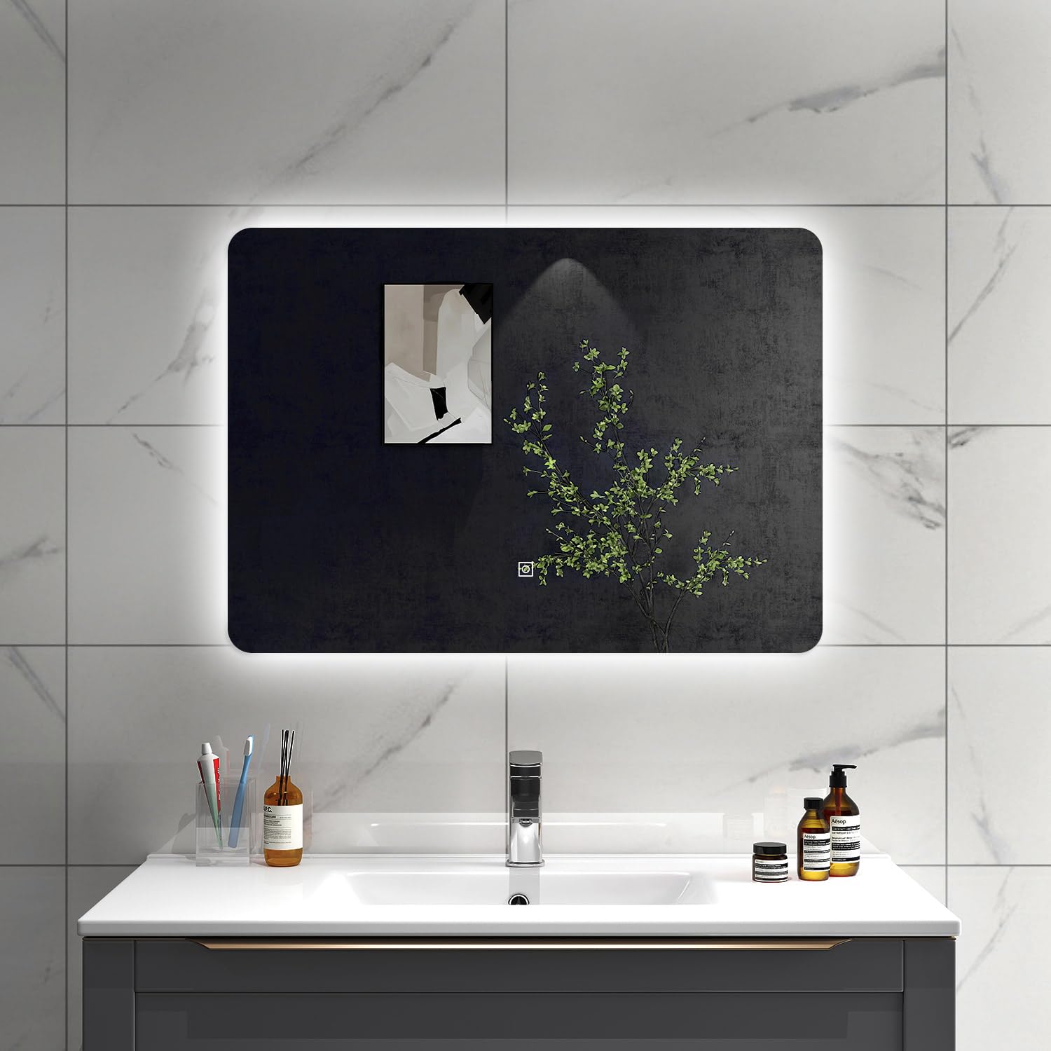 SLINE SANITARY Bathroom Mirror with LED Lights 80x60cm,Wall Mounted Backlit Mirror with Demister Pad, Dimmable 3 colour Lights,Touch Control & Memory Function,IP44 Rated,Horizontal/Vertical
