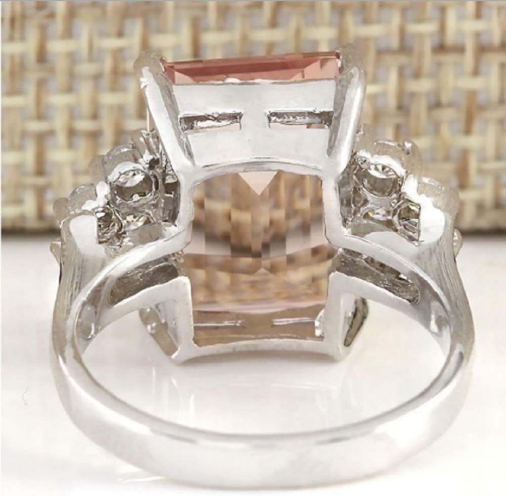 LVSHI Women Jewelry 925 Silver Natural Morganite & White Sapphire Wedding Ring Cut 5ct Cubic Zirconia Ring Promise Aura Single Stone Engagement Champagne Ring Size 6-10 (Size 9) - Image 3