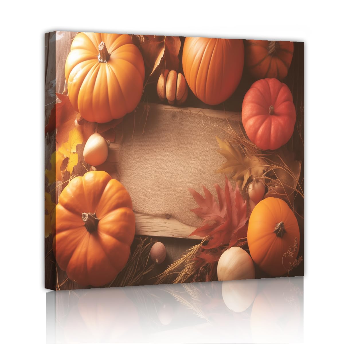 TOANGWALL Cartel de Acción de Gracias con pintura enmarcada de lienzo de calabaza hojas de arce cartel moderno de pared para dormitorio decoración del comedor 90x90cm