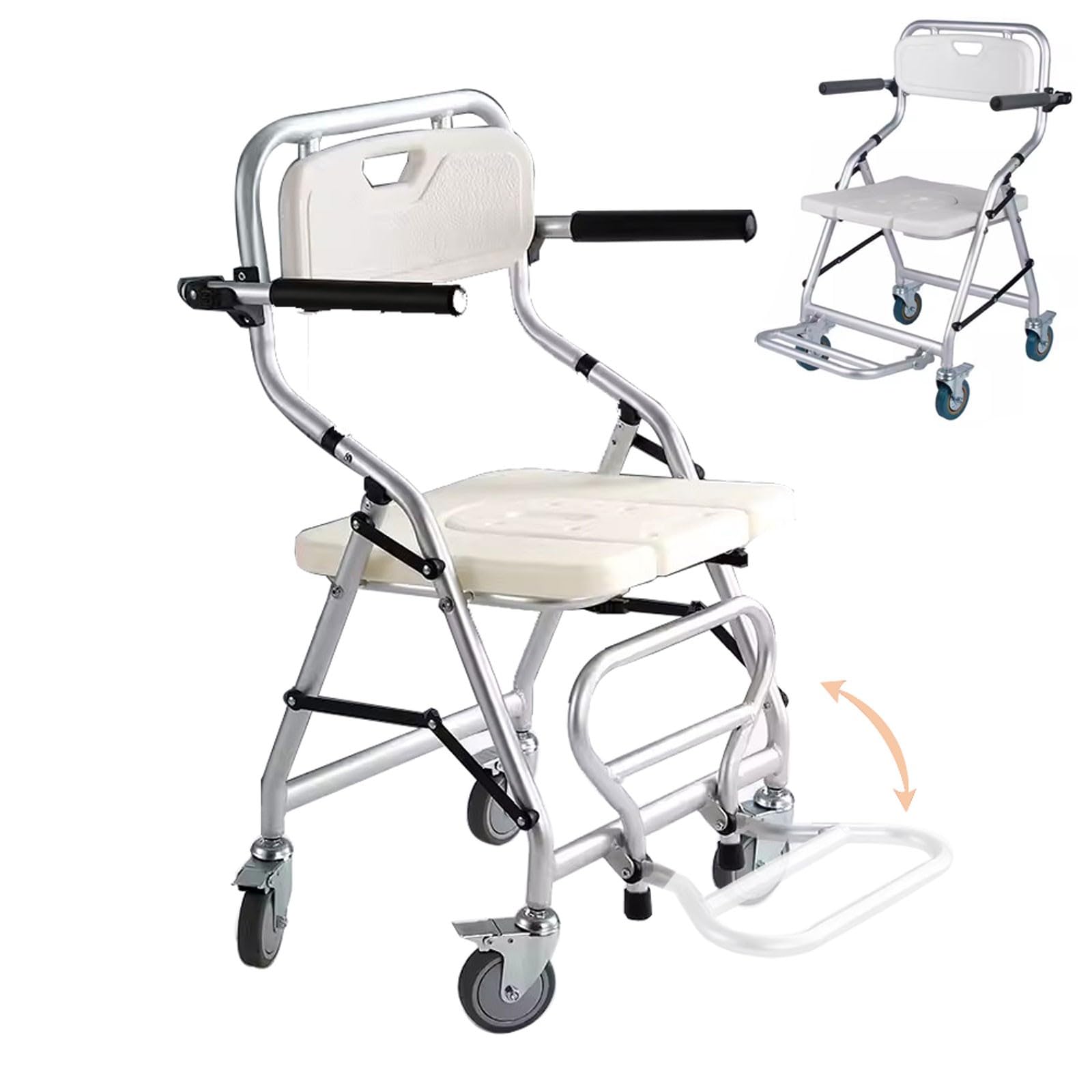 Silla de Ducha con Ruedas Plegable, Silla de Baño para Mayores con Ruedas y Frenos, Taburete de Ducha de Aluminio para Uso de Personas Mayores con un Peso de hasta 120kg