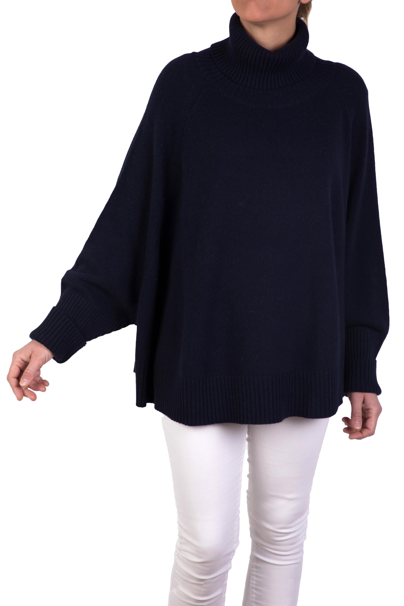 Poncho Misto Cashmere Kimono Collo Anello Donna Made in Italy Doppio Filo Manica Lunga Lana Merino Cachemire Mantella Taglia Unica Regalo Abbigliamento Inverno Coprispalle