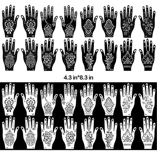 24 Sheets Henna Tattoo Stencils, 276+Pcs Temporary Tattoo Stencils For Women Girls Kids Reusable Face Body Paint Diy Art Glitter Airbrush Tattoo Stencils Pack #TOP5